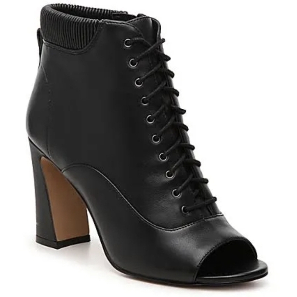 Vince Camuto Black Lace-Up Peep-Toe Boots